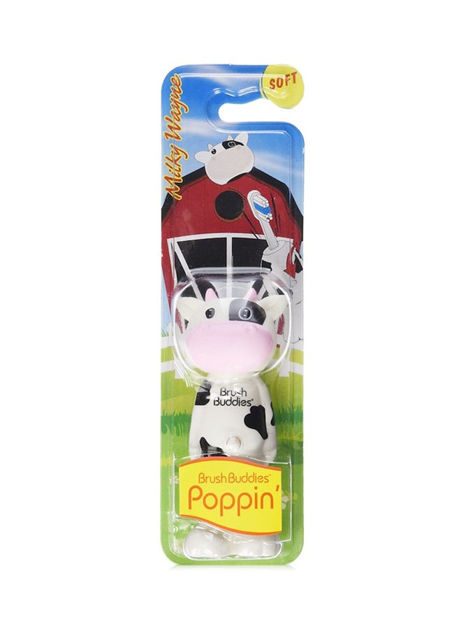 Brush Buddies BrushBuddies Poppin 00304-72 Milky Wayne (Cow) Fun Animal Character Manual Toothbrush for Kids or Children - Image 3
