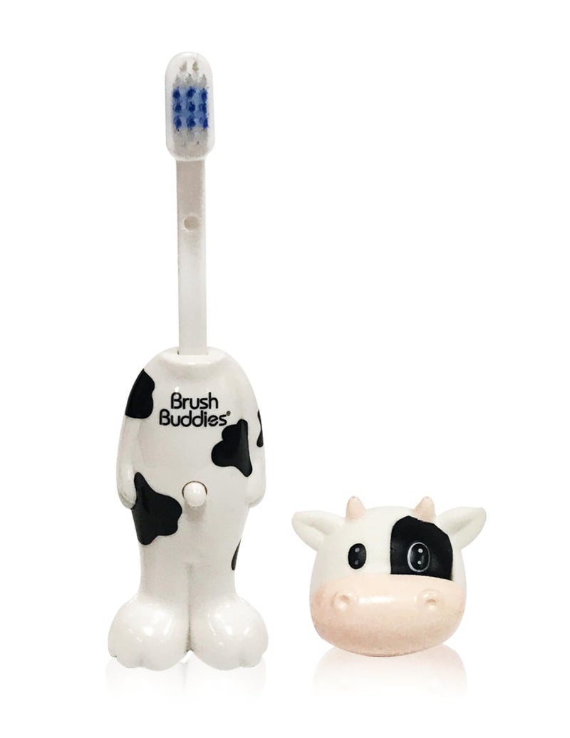 Brush Buddies BrushBuddies Poppin 00304-72 Milky Wayne (Cow) Fun Animal Character Manual Toothbrush for Kids or Children - Image 1