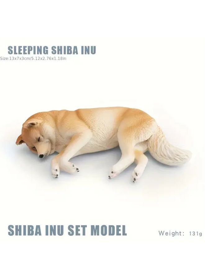 Yellow Sleeping Shiba Inu Dog Figurine Realistic PVC Desktop Decor Home Office Gift - Image 1