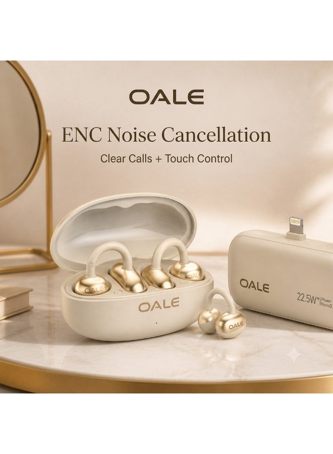OALE Premium Travel Combo: iFree 19 Clip-On Wireless Earbuds & iPower Nano3 5000mAh Mini Power Bank, Gold - Image 2