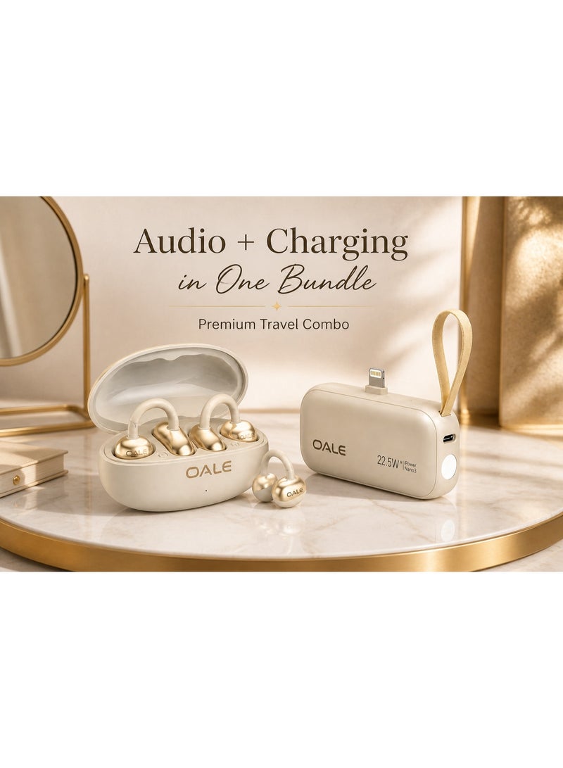 OALE Premium Travel Combo: iFree 19 Clip-On Wireless Earbuds & iPower Nano3 5000mAh Mini Power Bank, Gold - Image 3