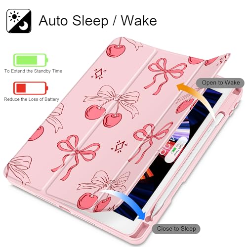 May Chen for iPad (A16) 11th Generation Case 11 Inch 2025, iPad 10th Gen Case 2022 10.9 inch, Built-in Pencil Holder with Shockproof Cover Clear Back Shell Auto Wake/Sleep, Coquette Cherry Bow - Image 3