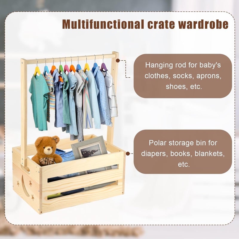 NQEUEPN خزانة استحمام الأطفال الخشبية - خزانة أنيقة مع رف ملابس متعدد الاستخدامات وسلة تخزين عملية لهدايا الآباء الجدد واحتياجات المواليد الجدد - Image 4