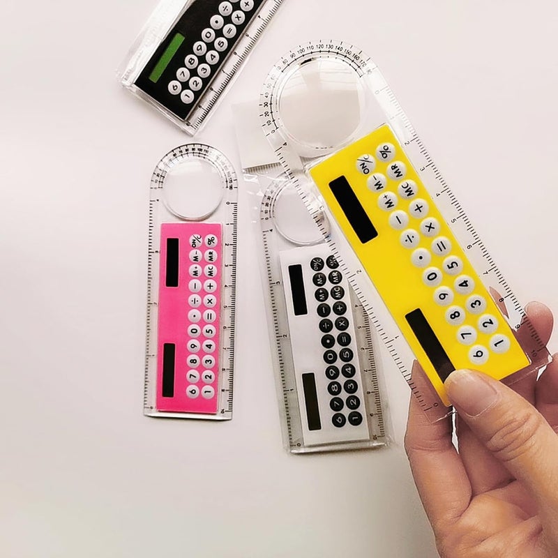 2 Pcs 4-in-1 Calculator with Ruler, Magnifier and Protractor, Multifunctional Solar with and Protractor Compact with - Image 4