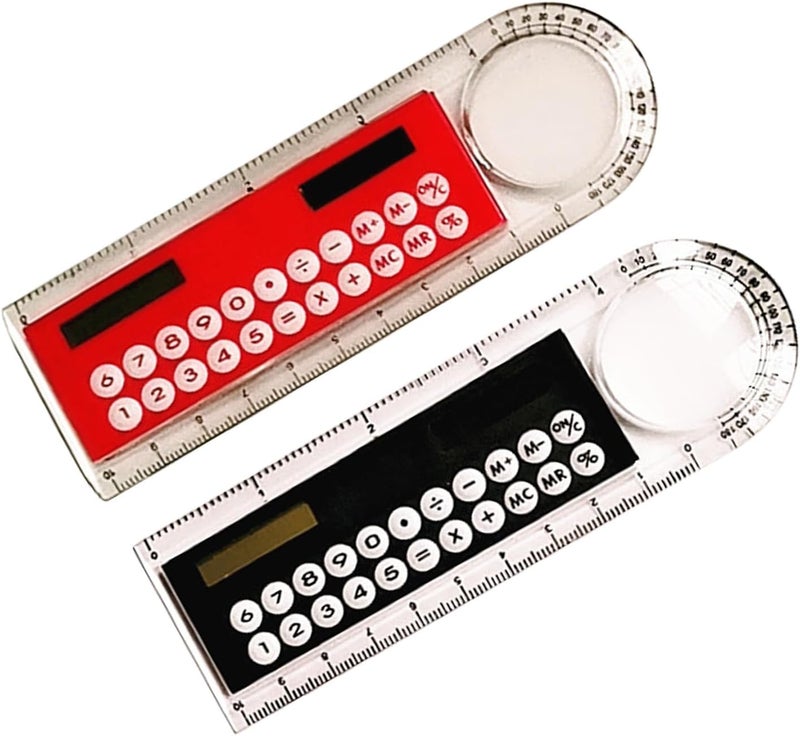 2 Pcs 4-in-1 Calculator with Ruler, Magnifier and Protractor, Multifunctional Solar with and Protractor Compact with - Image 5