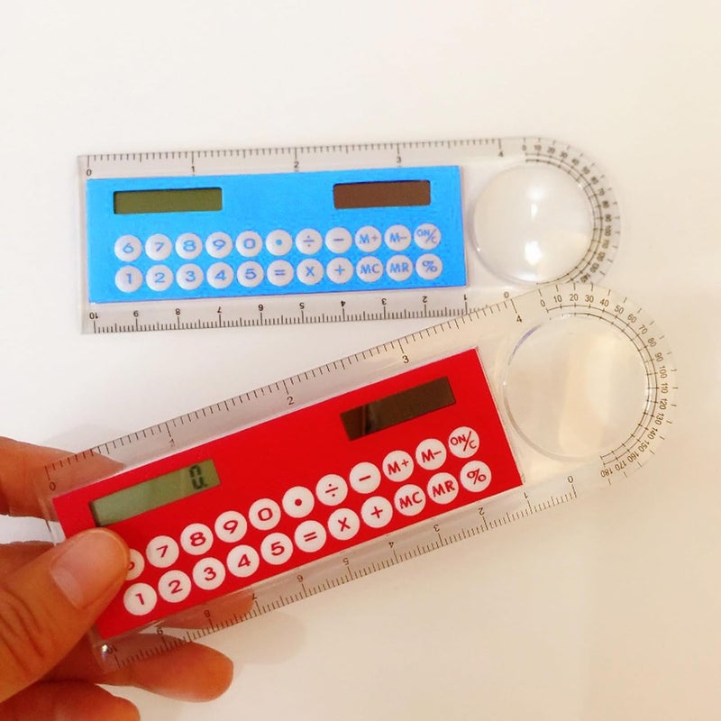 2 Pcs 4-in-1 Calculator with Ruler, Magnifier and Protractor, Multifunctional Solar with and Protractor Compact with - Image 3