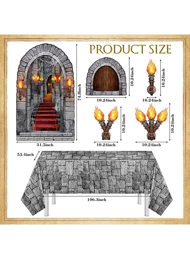 Tallew 12 Pieces Medieval Party Decorations Medieval Scene Setter Set Castle Decorations Including Window Torch Plastic Brick Tablecloth Knight Themed Castle Decorations For Party Table Wall Decor (Classic) - Image 4