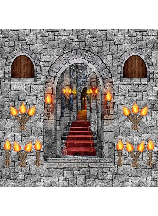 Tallew 12 Pieces Medieval Party Decorations Medieval Scene Setter Set Castle Decorations Including Window Torch Plastic Brick Tablecloth Knight Themed Castle Decorations For Party Table Wall Decor (Classic) - Image 3