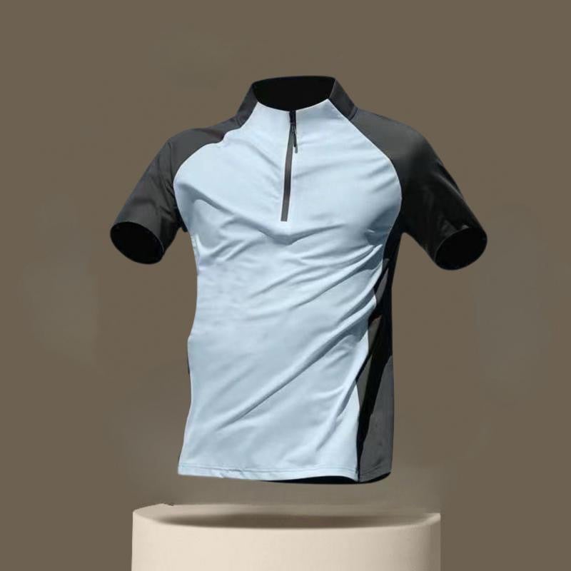 Stitching Simple New Half Zipper Collar Men's Short-sleeved Summer Outdoor Casual Contrast Color Sports Fashion T Top - Image 4