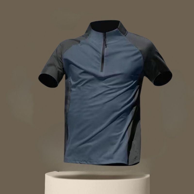 Stitching Simple New Half Zipper Collar Men's Short-sleeved Summer Outdoor Casual Contrast Color Sports Fashion T Top - Image 5
