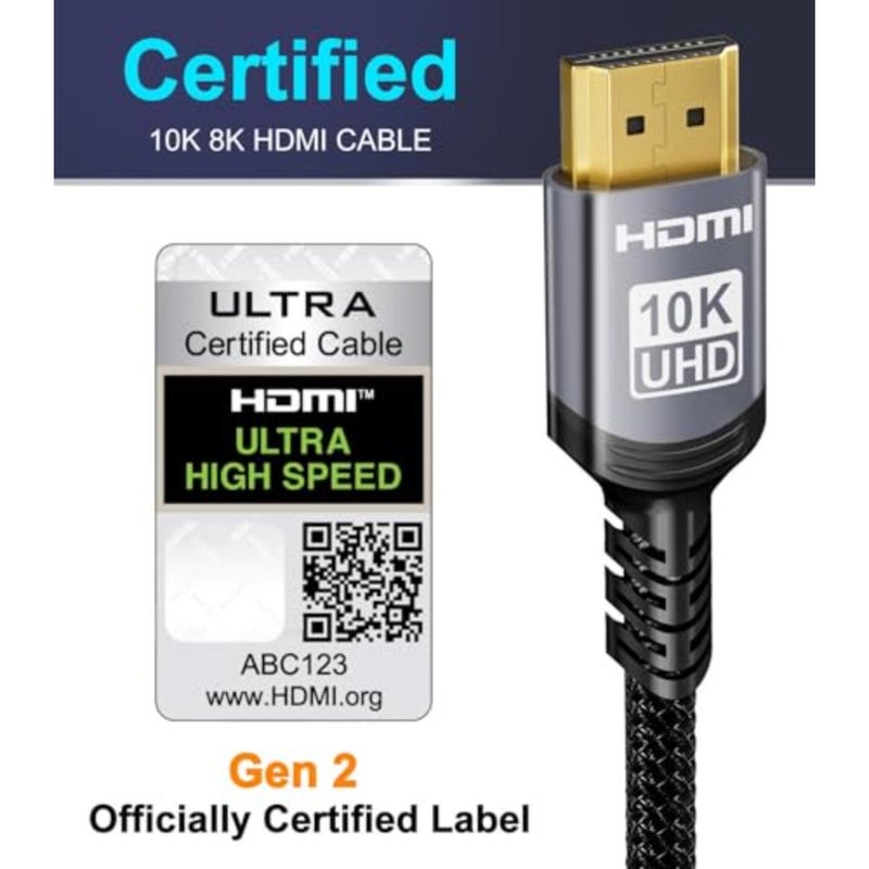 Ultra High Speed HDMI 2.1 Cable 3M, 10K/8K/4K 48Gbps Certified for TV Monitor Projector Roku Sky-Q Xbox, 0.01ms Latency, eARC HDCP 2.3 HDR10+ DTS:X Support, Black - Image 2