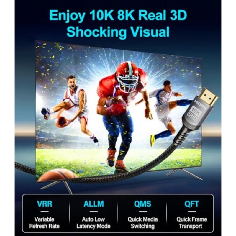 Ultra High Speed HDMI 2.1 Cable 3M, 10K/8K/4K 48Gbps Certified for TV Monitor Projector Roku Sky-Q Xbox, 0.01ms Latency, eARC HDCP 2.3 HDR10+ DTS:X Support, Black - Image 5