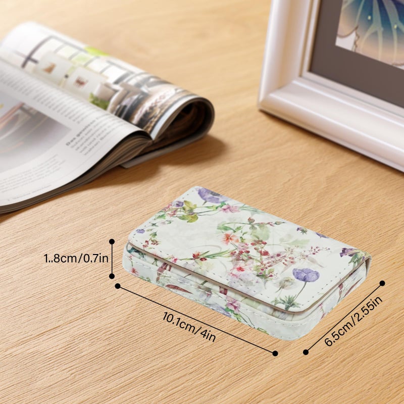 AI-DEE Business Card Holderï¼ŒPU Leather Business Card Case Color Printing Pattern Card Holder Walletï¼ŒPockets Magnetic Credit Card Holders for Men and Women - White Flowers - Image 4