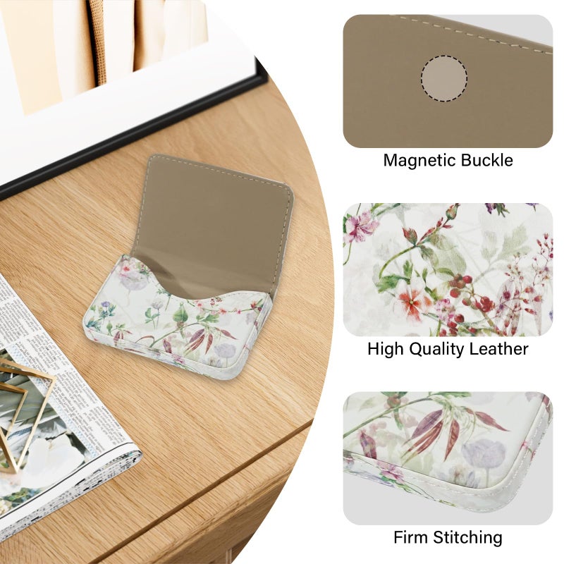 AI-DEE Business Card Holderï¼ŒPU Leather Business Card Case Color Printing Pattern Card Holder Walletï¼ŒPockets Magnetic Credit Card Holders for Men and Women - White Flowers - Image 2