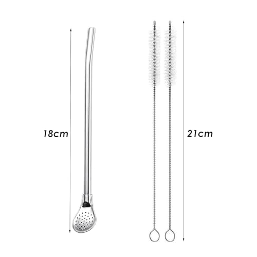 MAKABEE Reusable Stainless Steel Drinking Straws with Filter Spoon 6 Pieces Yerba Mate Tea Bombilla Drinking Straws with 2 Pieces Cleaning Brushes Set, 7.1inch/ 18cm Long - Image 4