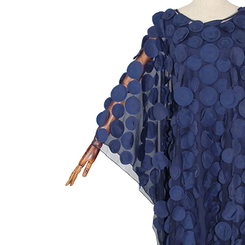 HD African Women Applique Flower Dress Boat Neck Navyblue Caftan Chiffon Gown One Size - Image 3