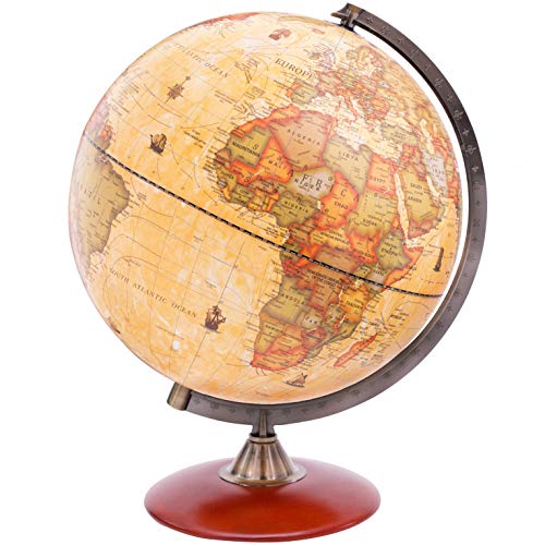 Exerz 12" Antique Globe With a Wood Base - Rotating World Globe - Modern Map in Vintage Color 12" Diametre - Image 1