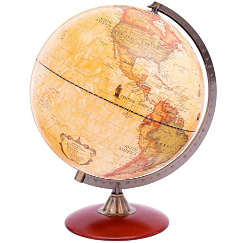Exerz 12" Antique Globe With a Wood Base - Rotating World Globe - Modern Map in Vintage Color 12" Diametre - Image 4