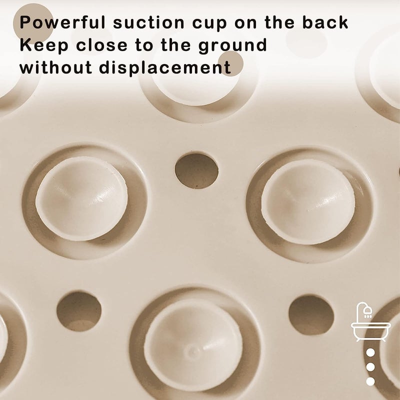 JUGTE Anti Skid Bath mat with Foot Scrubber for Bath Room Shower mat with Suction Cups & Drain Holes Silicone Floor mat for Kids & Adults (70x35 Cm) (Beige) - Image 4