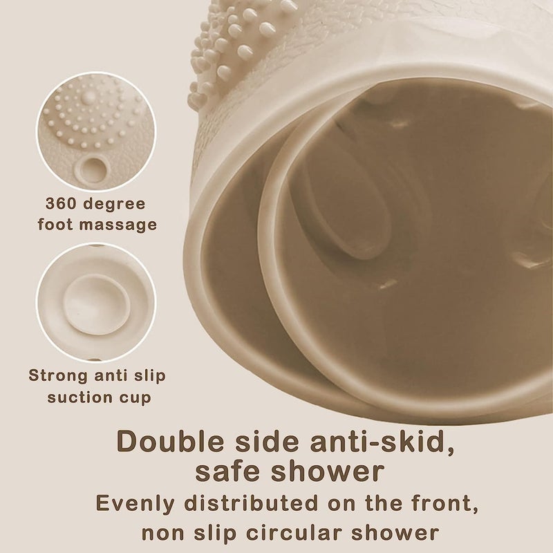 JUGTE Anti Skid Bath mat with Foot Scrubber for Bath Room Shower mat with Suction Cups & Drain Holes Silicone Floor mat for Kids & Adults (70x35 Cm) (Beige) - Image 3