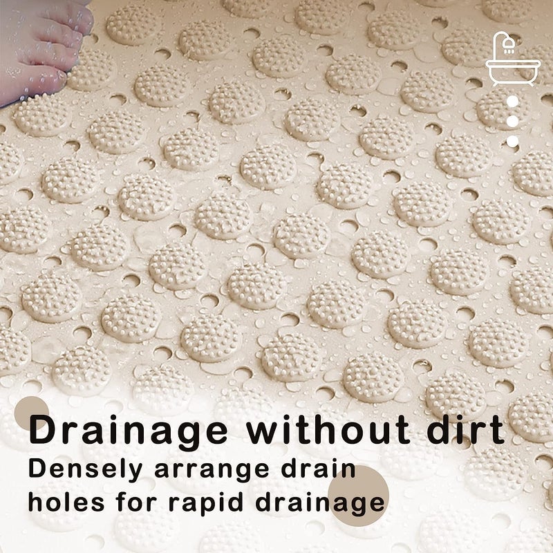 JUGTE Anti Skid Bath mat with Foot Scrubber for Bath Room Shower mat with Suction Cups & Drain Holes Silicone Floor mat for Kids & Adults (70x35 Cm) (Beige) - Image 2