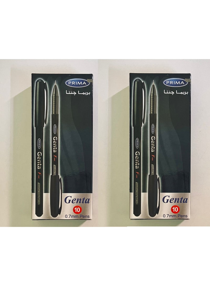 بريما قلم حبر جاف بريما جينتا، كتابة سلسة ودقيقة، حبر سائل 0.7 مم، عبوة من 10 أقلام - أسود (عبوتان). - Image 1