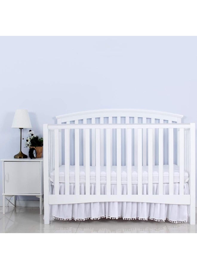 Biloban Biloban White Crib Skirt Pleated with Lovely Pompoms, Bedding Dust Ruffle for Baby Girls and Baby Boys, 14" Drop, Fit All Standard Crib Bed, White, Microfiber.  - Image 4