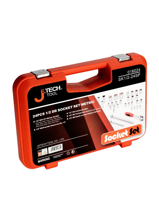 jetechtool Jetech 24-Piece 1/2 Inch Drive Socket Set, Metric Socket Ratchet Wrench Set with 6-Point Sockets 8mm-32mm, Soft Grip Ratchet Spanner and Other Accessories in Durable Blow-Molded Carry Case - SK1/2-24SP - Image 4