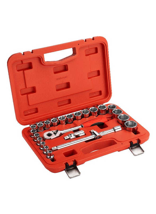jetechtool Jetech 24-Piece 1/2 Inch Drive Socket Set, Metric Socket Ratchet Wrench Set with 6-Point Sockets 8mm-32mm, Soft Grip Ratchet Spanner and Other Accessories in Durable Blow-Molded Carry Case - SK1/2-24SP - Image 1