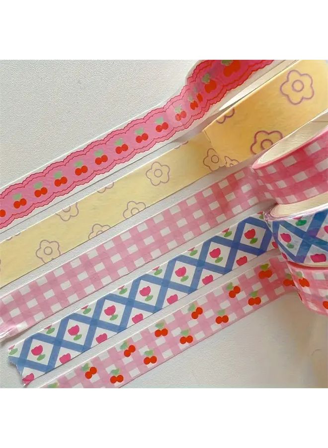 شريط واشي لطيف 5 متر لفة زهور الكرز قلوب نمط جينجام متعرج ألوان هادئة DIY سكرابوك مجلة مخطط زخرفة - Image 1