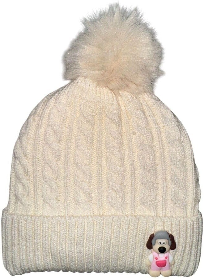 FAMWRAPZ Woolen Cap for Baby Infants, Knitted Self Design Soft Cozy Warm Head Wear for Winters Stylish for Newborns and Toddlers (White, 1-2 Years) - Image 1
