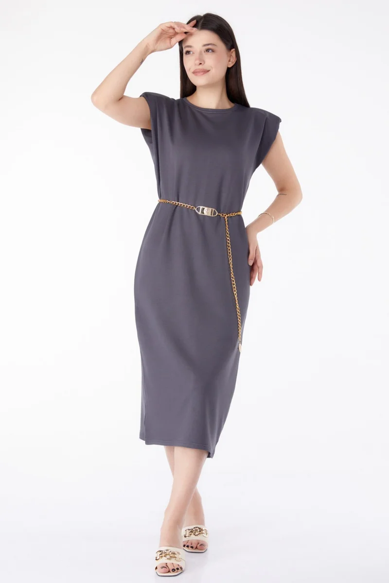 Tofisa Plain Crew Neck Women's Anthracite Vest Dress - 25462