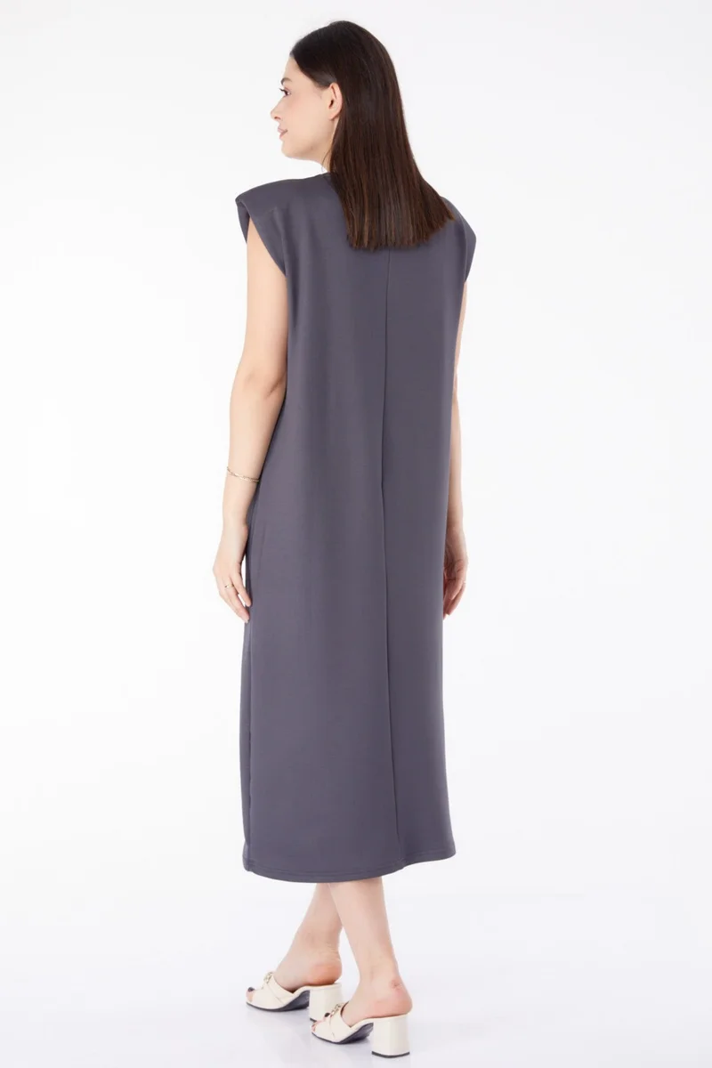Tofisa Plain Crew Neck Women's Anthracite Vest Dress - 25462