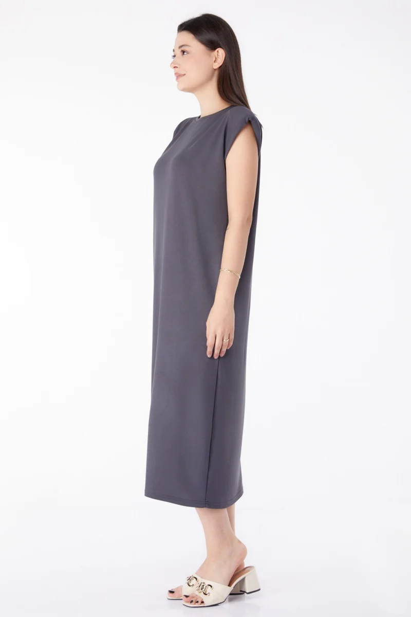 Tofisa Plain Crew Neck Women's Anthracite Vest Dress - 25462