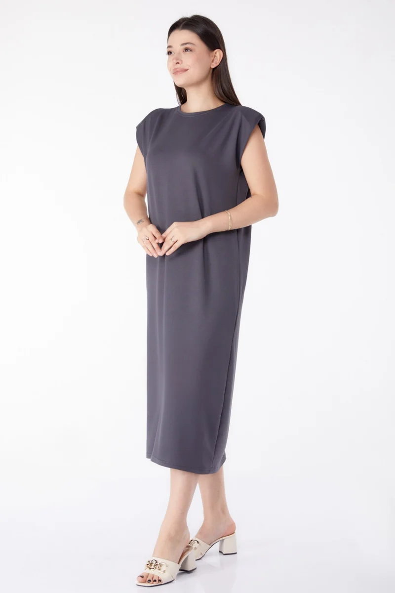 Tofisa Plain Crew Neck Women's Anthracite Vest Dress - 25462