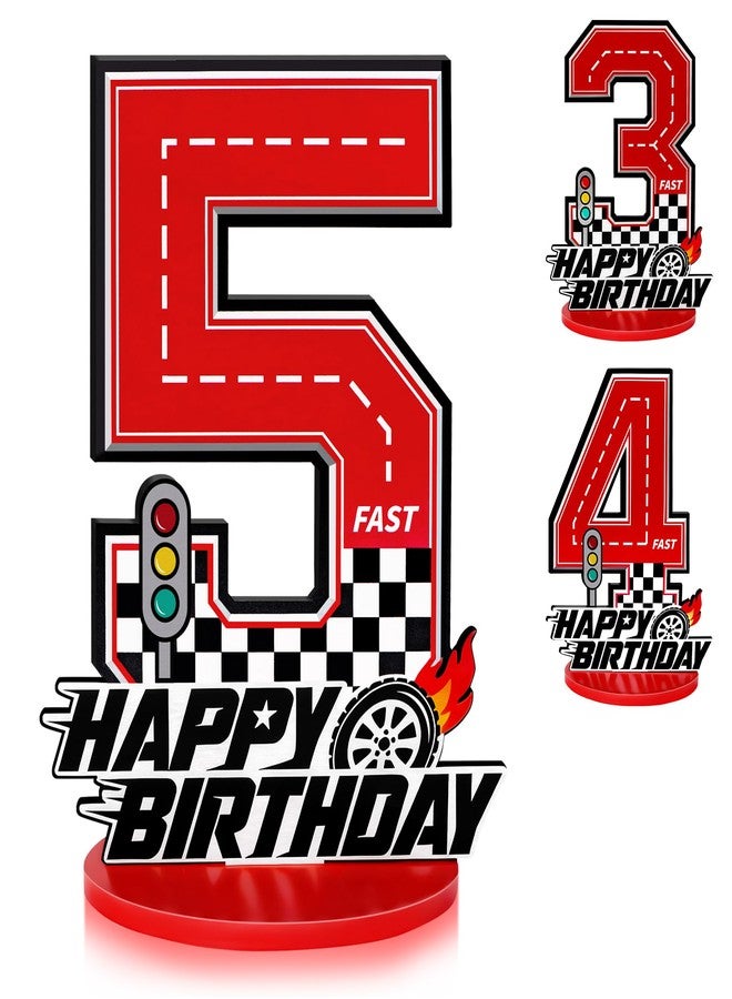 Bsenhe 5rd Birthday Number Sign Centerpiece, Race Car Birthday Party Decorations Wooden Table Cake Decorations Car Theme Birthday Party Supplies (Number 5) - Image 1