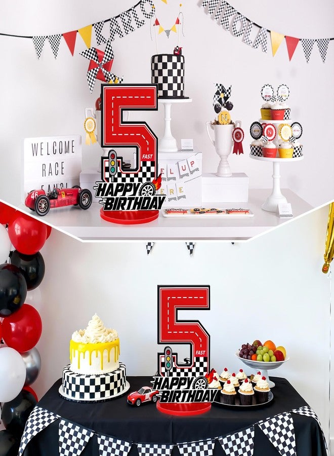 Bsenhe 5rd Birthday Number Sign Centerpiece, Race Car Birthday Party Decorations Wooden Table Cake Decorations Car Theme Birthday Party Supplies (Number 5) - Image 4