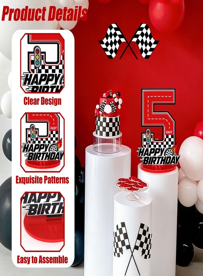Bsenhe 5rd Birthday Number Sign Centerpiece, Race Car Birthday Party Decorations Wooden Table Cake Decorations Car Theme Birthday Party Supplies (Number 5) - Image 3