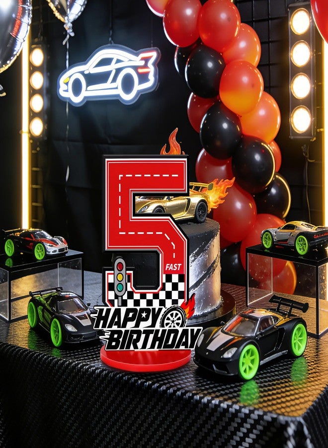 Bsenhe 5rd Birthday Number Sign Centerpiece, Race Car Birthday Party Decorations Wooden Table Cake Decorations Car Theme Birthday Party Supplies (Number 5) - Image 5
