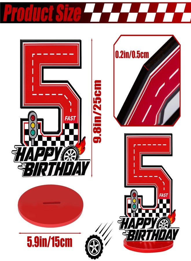 Bsenhe 5rd Birthday Number Sign Centerpiece, Race Car Birthday Party Decorations Wooden Table Cake Decorations Car Theme Birthday Party Supplies (Number 5) - Image 2