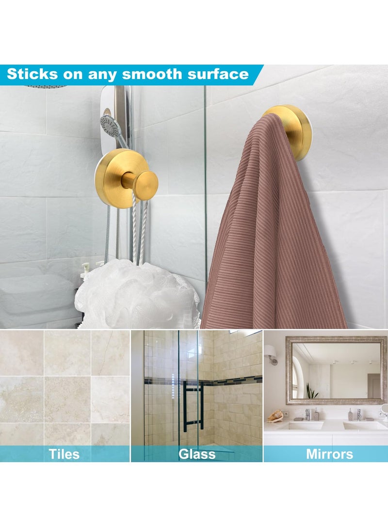 Excefore Suction Cup Hooks for Shower, Towel Hooks for Bathroom, Kitchen, Glass Door, Mirror, Tile, – Loofah, Towel, Bath Robe Hooks for Hanging up to 15 lbs, Brushed Gold (2 Pack) - Image 2