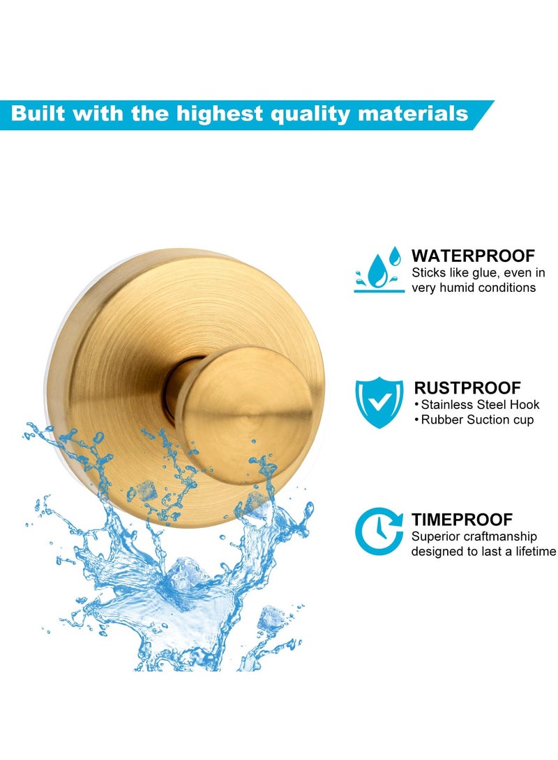 Excefore Suction Cup Hooks for Shower, Towel Hooks for Bathroom, Kitchen, Glass Door, Mirror, Tile, – Loofah, Towel, Bath Robe Hooks for Hanging up to 15 lbs, Brushed Gold (2 Pack) - Image 3