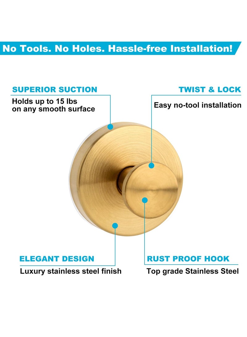 Excefore Suction Cup Hooks for Shower, Towel Hooks for Bathroom, Kitchen, Glass Door, Mirror, Tile, – Loofah, Towel, Bath Robe Hooks for Hanging up to 15 lbs, Brushed Gold (2 Pack) - Image 4