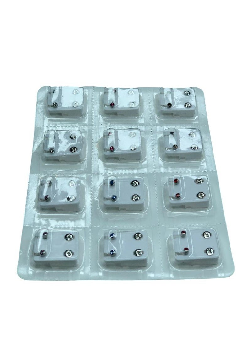 Influence Germany Silver Stud Earrings – 12 Pairs Multipack with Multi-Colored Sparkle Stones - Image 3