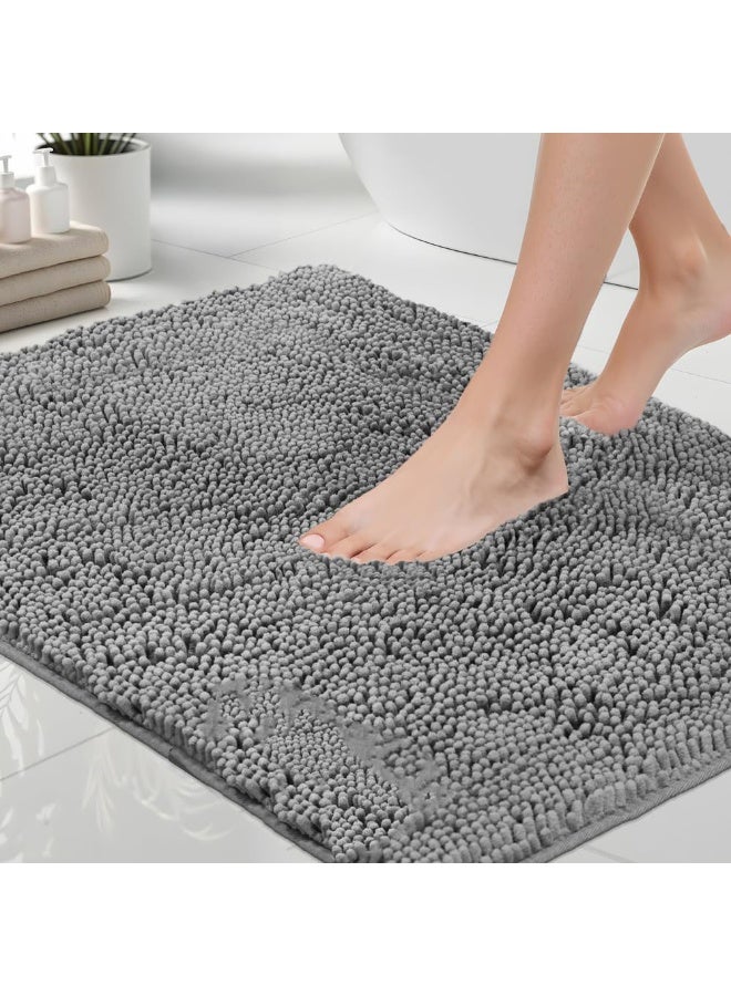 HOMESTAR Plush Soft Absorbent Chenille Bathroom Mat | Quick-Dry Microfiber Non-Slip Bath Rug With Rubber Backing | Machine Washable Shower Floor Mat| Home Decor For Bathroom, Kitchen, Living Room, Bedroom, Bay Window, Grey, 40*60 cm - Image 1