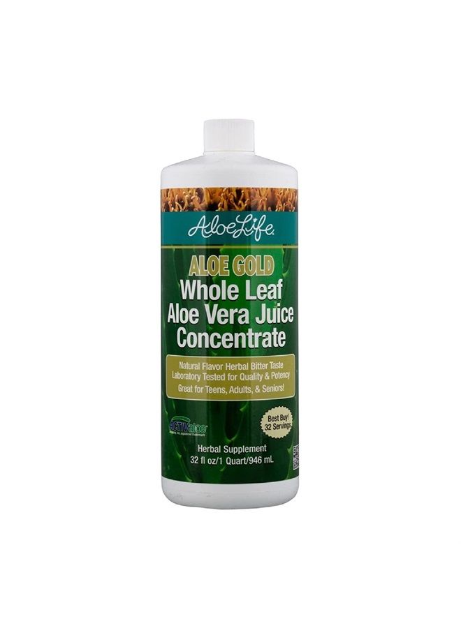 Aloe Life Whole Leaf Aloe Vera Juice Concentrate, Soothing Relief for Indigestion, Antioxidant Catalyst, Supports Energy & Wellness, Certified Organic Aloe Leaves, Gluten-Free (Aloe Gold, 32 oz) - Image 1