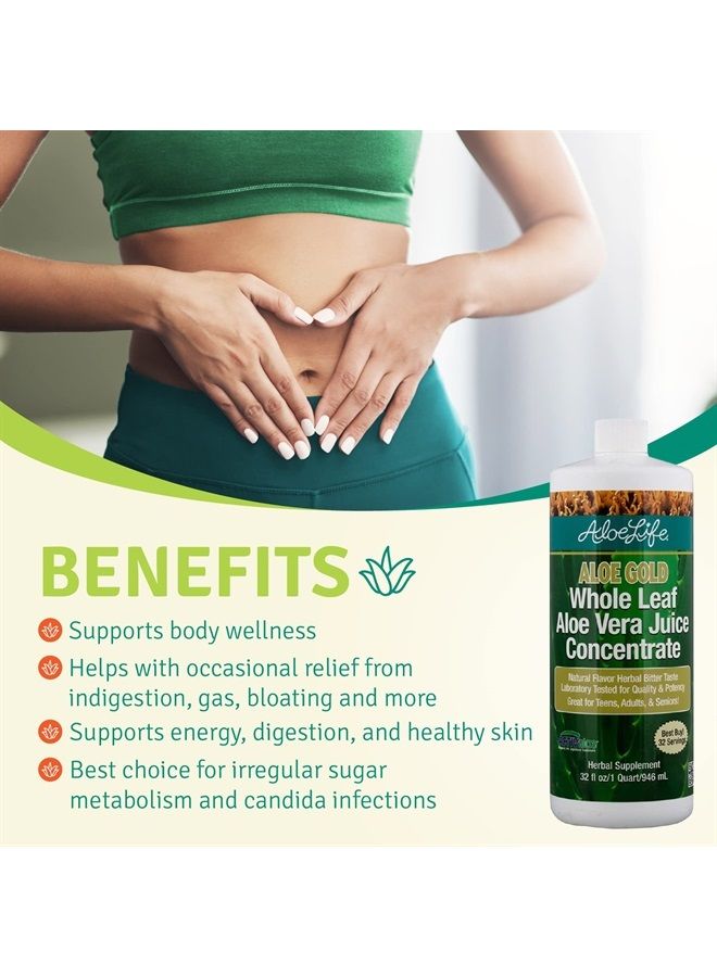 Aloe Life Whole Leaf Aloe Vera Juice Concentrate, Soothing Relief for Indigestion, Antioxidant Catalyst, Supports Energy & Wellness, Certified Organic Aloe Leaves, Gluten-Free (Aloe Gold, 32 oz) - Image 4