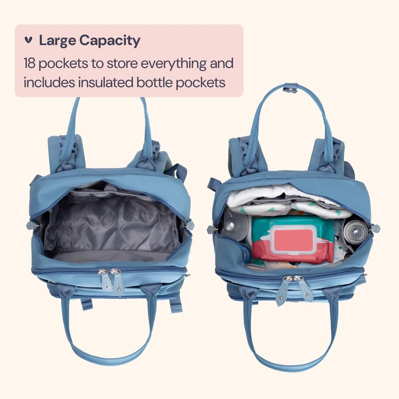 BabbleRoo Diaper Bag Backpack - Baby Essentials Travel Tote - Multi function Water Resistant Diaper Bag, Travel Essentials Baby Bag with Changing Pad, Stroller Straps & Pacifier Case - Light Blue - Image 4