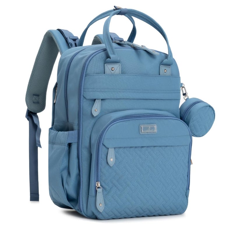 BabbleRoo Diaper Bag Backpack - Baby Essentials Travel Tote - Multi function Water Resistant Diaper Bag, Travel Essentials Baby Bag with Changing Pad, Stroller Straps & Pacifier Case - Light Blue - Image 1