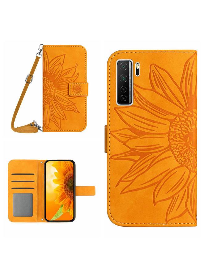 Zaboon Case For Huawei P40 Lite 5G Skin Feel Sun Flower Pattern Flip Leather Phone Case with Lanyard - Image 1
